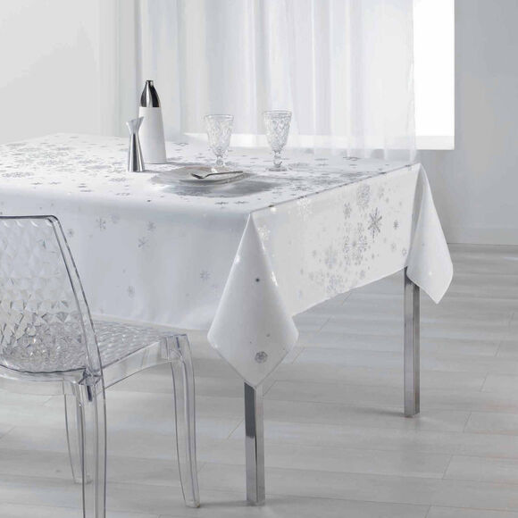 Nappe imprimée flocons argentés (blanc / argenté) Nappe imprimée flocons argentés (blanc / argenté)